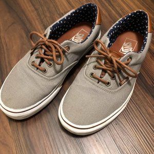 Vans Gray Canvas Brown Leather Tie Oxford Shoes Casual Boat Summer